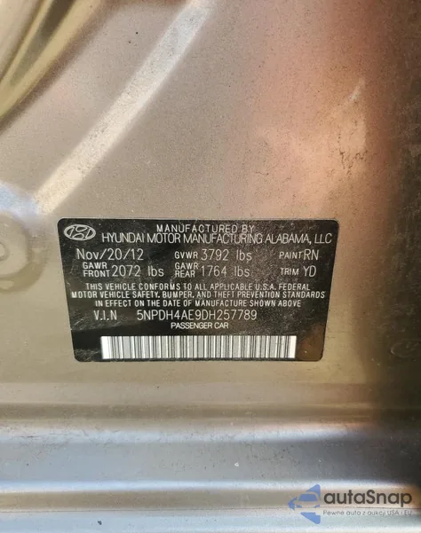 2013 Hyundai Elantra Gls из США, поврежденный, VIN 5NPDH4AE9DH257789